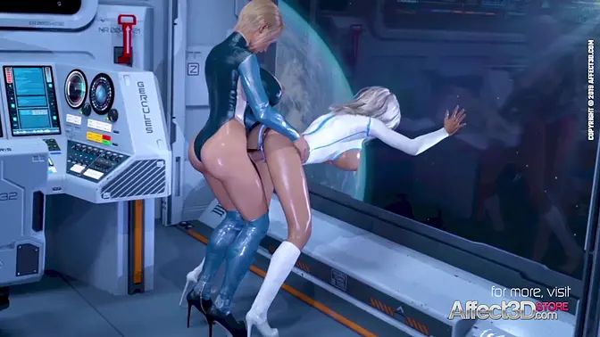 Futanari babes in 3D sci-fi animation with big tits