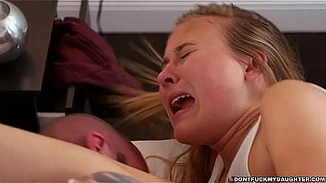 Petite blonde teen GIVES a sloppy BJ to giant white cock