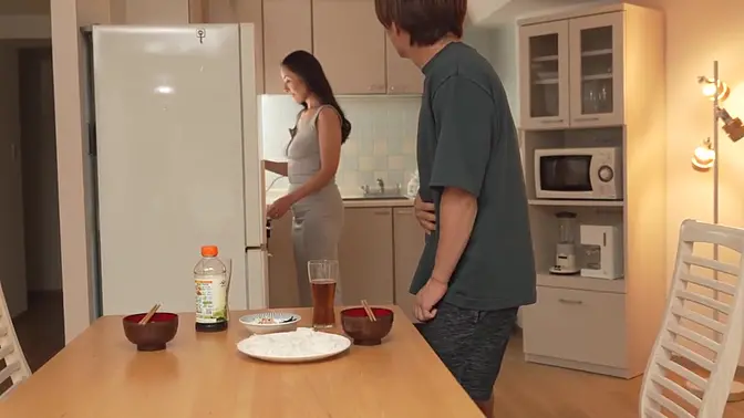 My step son bought a suspicious `horse breeding stimulant` found on the internet and mixed it with tea to try it on his new step mother Mio  Then the step mother starts sweating all over her body, twisting her waist, hard and getting excited  A smirking s