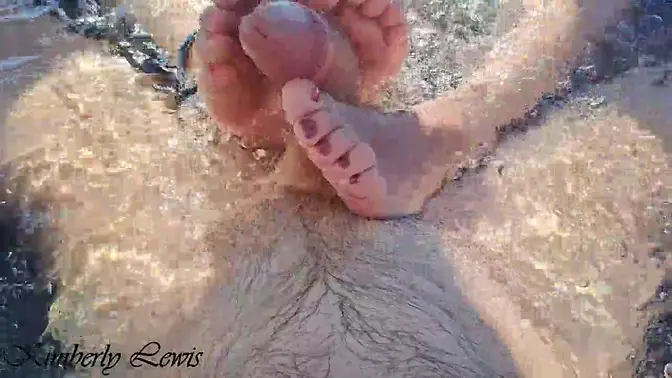 Amateur stepdad enjoys off on public jacuzzi footjob with stepsisters