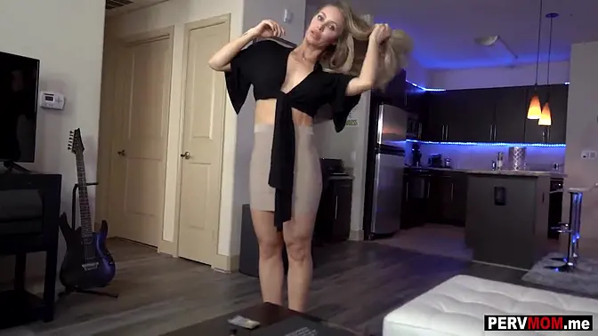 Hot blonde MILF stepmom sucked my dick on her birthday