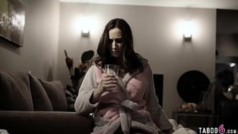 Stepdad devours innocent stepsister's massive knockers in sordid, illicit parental bedroom escapade