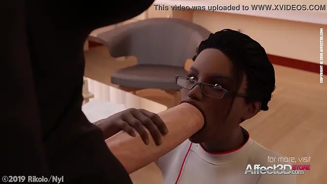 Big-titted doctor gives deepthroat blowjob to ebony futanari patient in a hospital