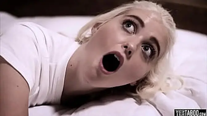 Petite blonde teen swallows black guy's cum