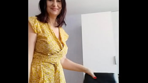Sexy cougar mom's booty shaking strip tease drives you wild