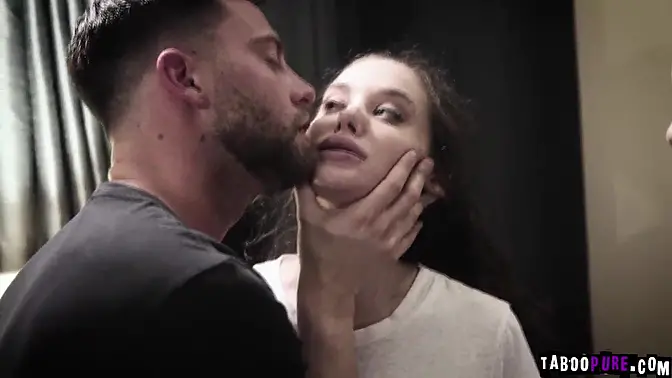 Cute brunette babe gets double penetration from two studs