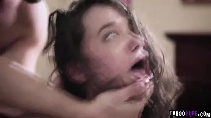 Cute brunette babe gets double penetration from two studs