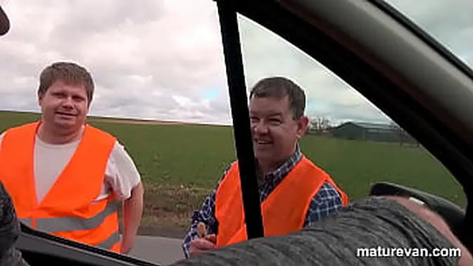 Shaved MILF gets nice fuck in the back of a van