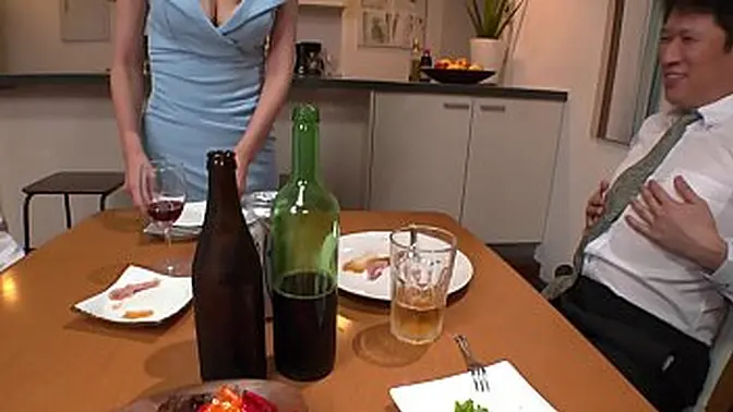 Mature Asian wife humiliates coworker with blowjob and squirting