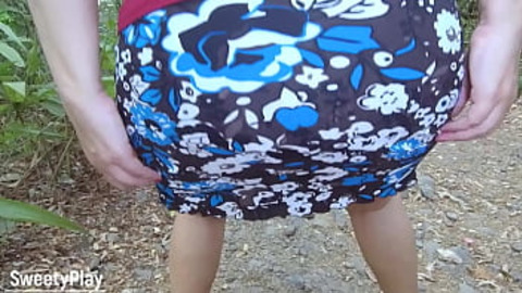 Devastated mature mommy peeing outside, utterly ravaged and exhausted