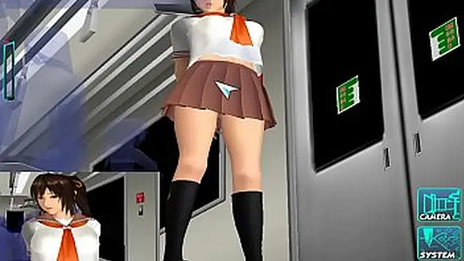 Young girl plays sex game with animated character