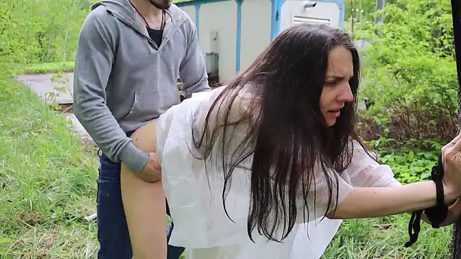 Teen slut gets fisted and facialed in public