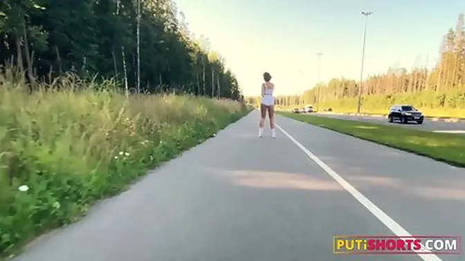 Cute European slut takes sucked and fucked anal in shorts