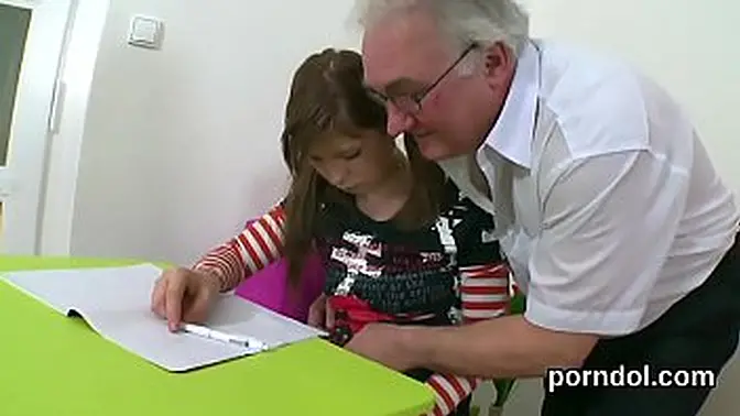 Older instructor teaches a lesson in pleasure to a naked young cutie