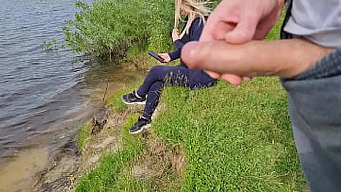 Hot MILF flashes her natural tits and wanks in public