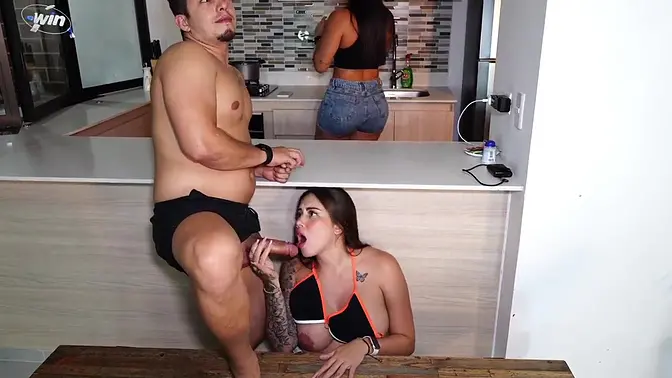 Cuckold cooks while I fuck her husband's big cock - Sara Blonde - Salome Gil - Logan Salamanca