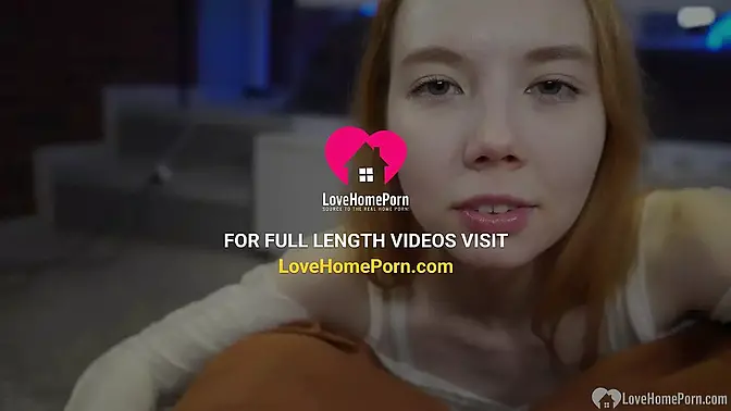 Redhead girlfriend gives handsjob and fucks with perky boobs