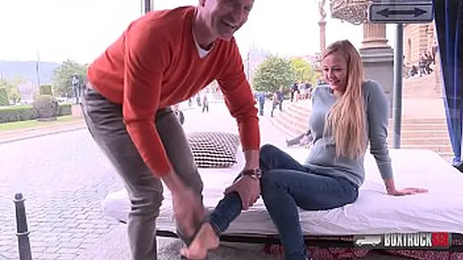 Blonde bombshell Candy Alexa gets fucked on her first public encounter