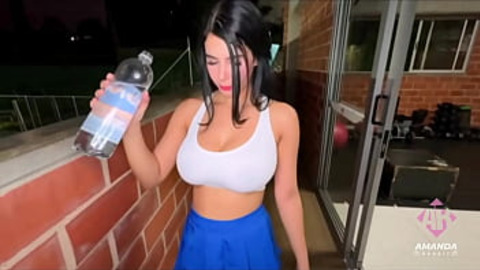 Gym-trained beauty Amanda Rabbit gets gangbanged in the parking lot by her randy neighbor