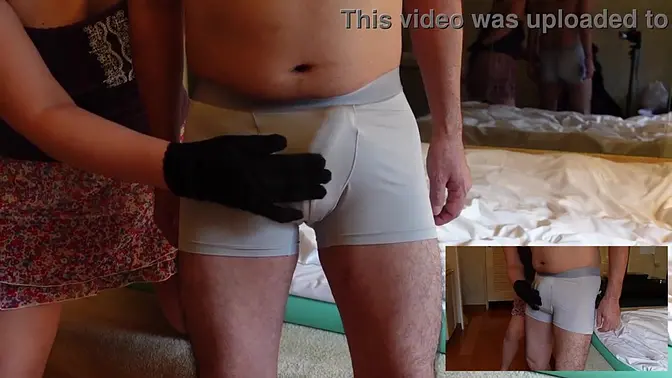 Woman dominates man with powerful handjob and CBT