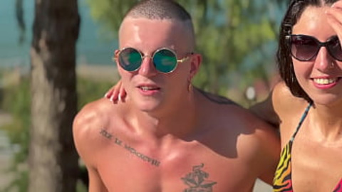 Two spouses hooking up with a horny🥵 dude in their bi sexual adventure, getting down and dirty together