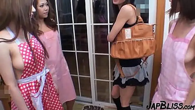 Young Asian teens participate in a wild Japanese sex orgy