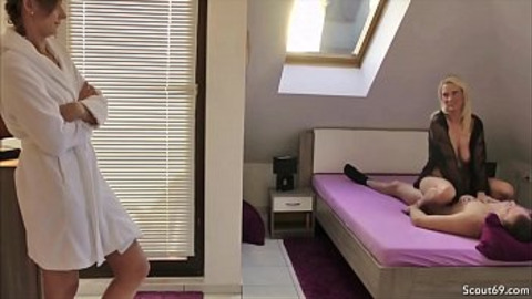 Three-way German passion between mature mommy, young teen and lustful Tina