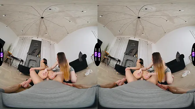 Busty brunette and petite blonde please muscular guy