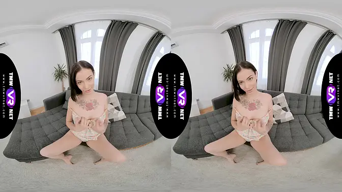 Naughty cutie teases and strips for her man