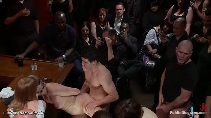 Public humiliation: Redhead slave Odile gets throat fucked, ass fisted, and pussy fucked in doggy po