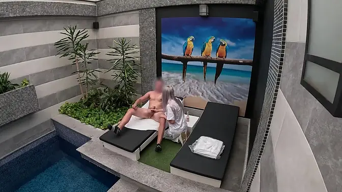 Hot blonde maid gives a hotel room service blowjob