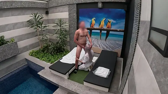 Hot blonde maid gives a hotel room service blowjob