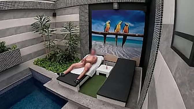 Hot blonde maid gives a hotel room service blowjob