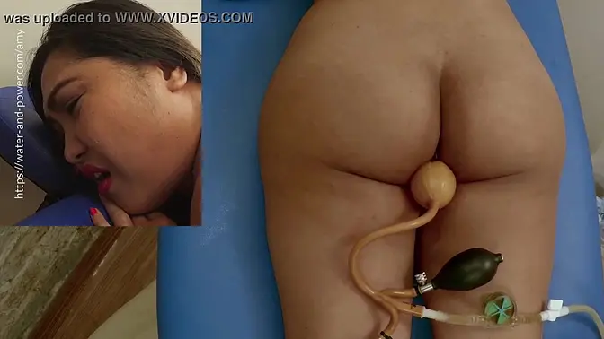 Asian Amy gets an enema and anal pounded