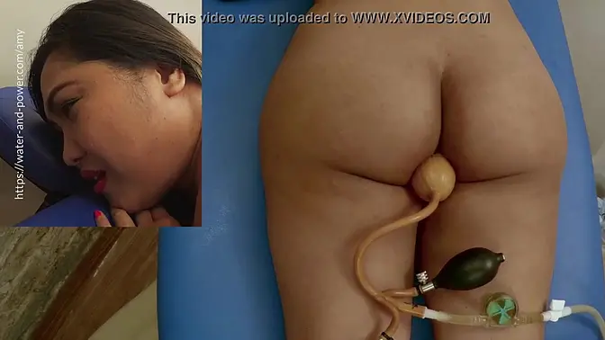 Asian Amy gets an enema and anal pounded
