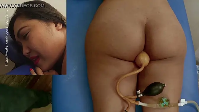 Asian Amy gets an enema and anal pounded