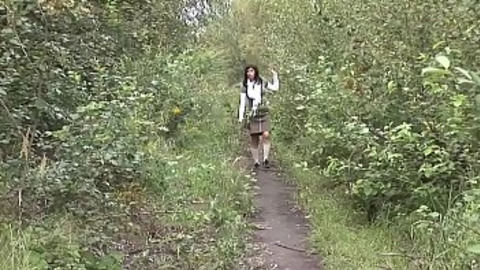 Outdoorsy nympho hooks up with two randos in a sizzling group fuck fest