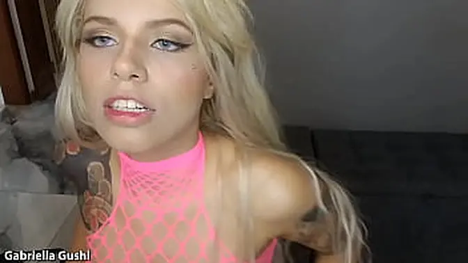 Tattooed pornstar convinces young babe to join in lesbian fun