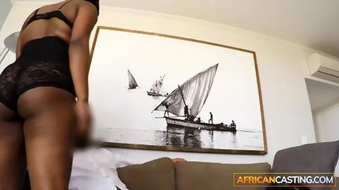 Big Black Booty Bounces on White Casting Agent's Cock