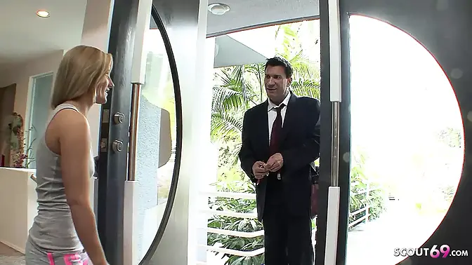 College girl seduces stepmom's friend and gets a big cock