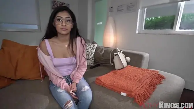 Young Latina with glasses gets big cock in amateur audition