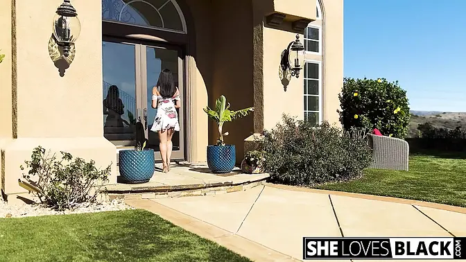 White girl plays with huge black cock