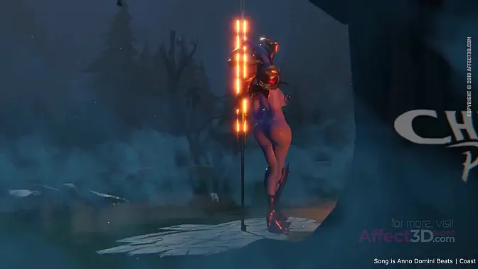 Naughty 3D blonde babe pole dancing