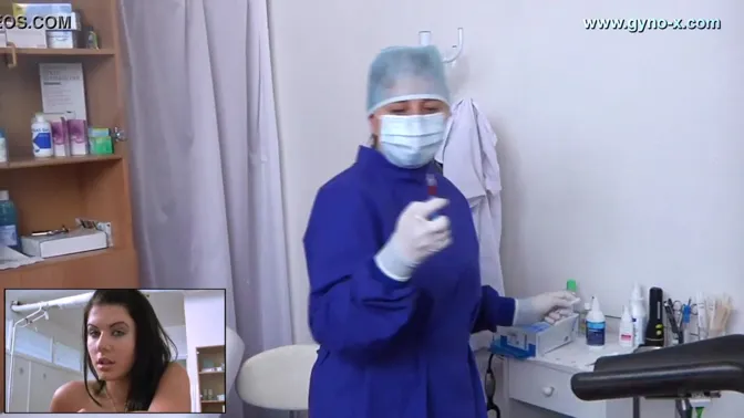 Busty nurse Rhianna spreads her legs for gyno exam