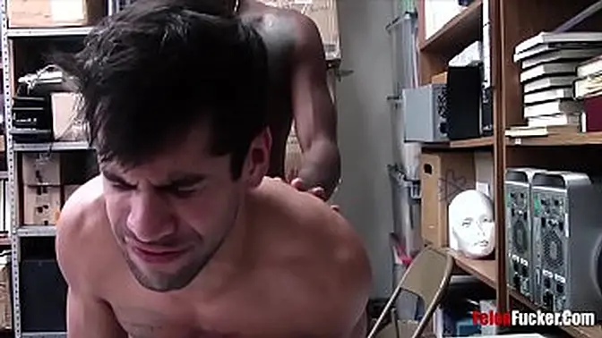 Black security guard blackmails teen thief into doggystyle rough ride