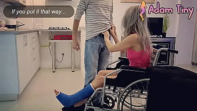 Slutty chick in wheelchair gets face-fucked by her friend