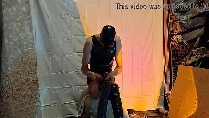 Latex Goddess squirts while dancing in rubber outfit