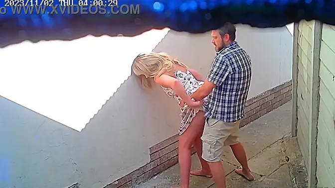 Hidden camera captures couple fucking outside restaurant