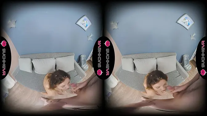 Young girl gets her first VR cock