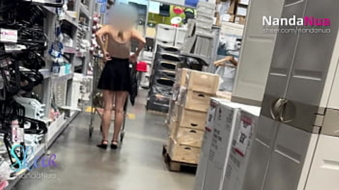 Blonde bombshell NandaNua spreads legs at Mall, blows skirt, flaunting thong and all, as she shops for sex